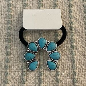 NEW -Faux Turquoise Teardrop Squash Blossom Hair Tie - Hand Band
